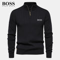 PureClo™ HB Zip-Up Sweater in Black – minimalist design crafted for timeless elegance and quiet luxury.