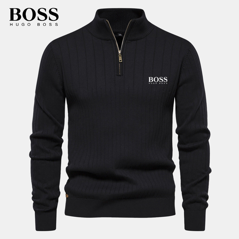 PureClo™ HB Zip-Up Sweater in Black – minimalist design crafted for timeless elegance and quiet luxury.