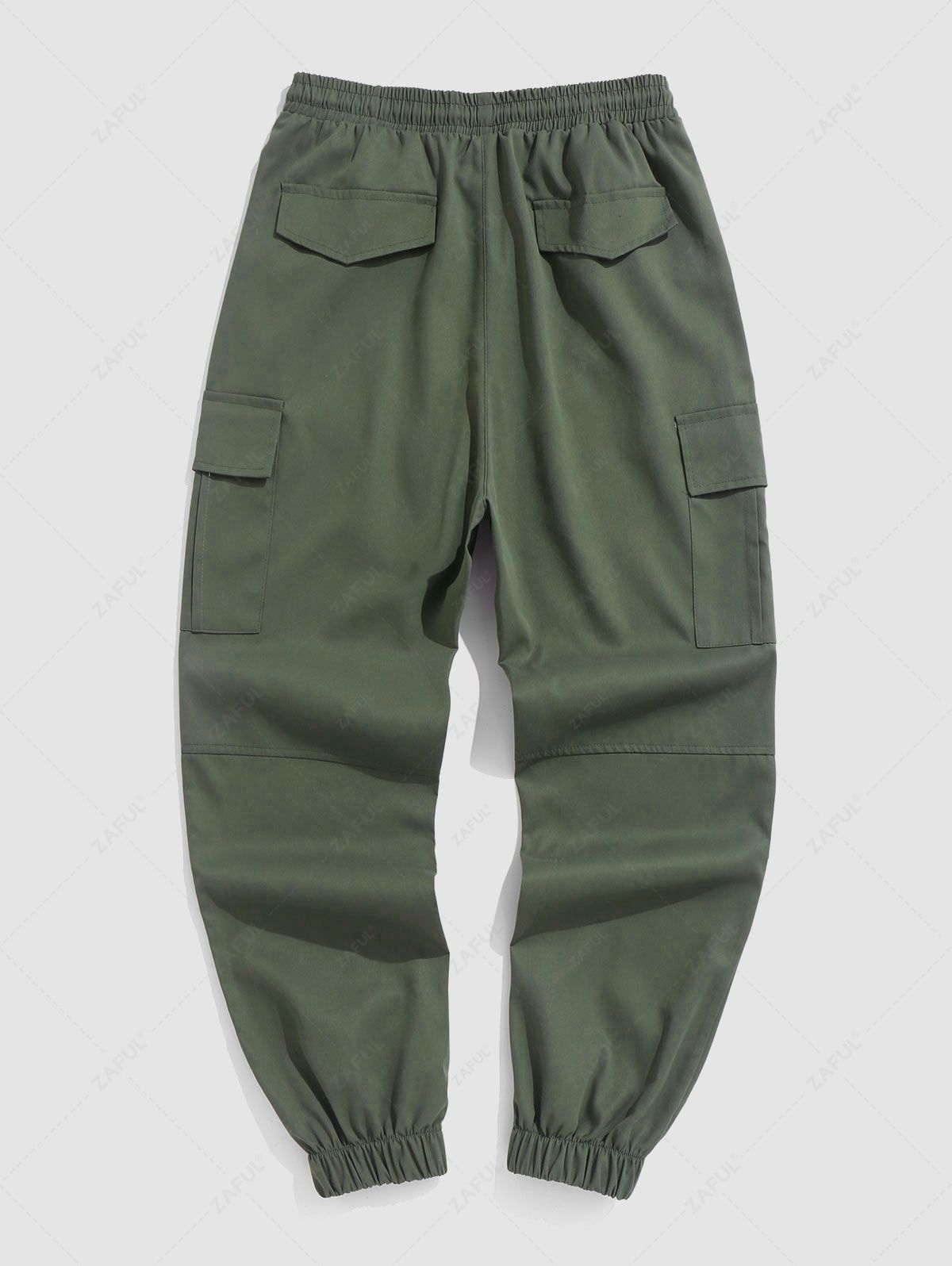 Solid Color Multi-pocket Design Beam Feet Cargo Pants DEEP GREEN - PURECLO