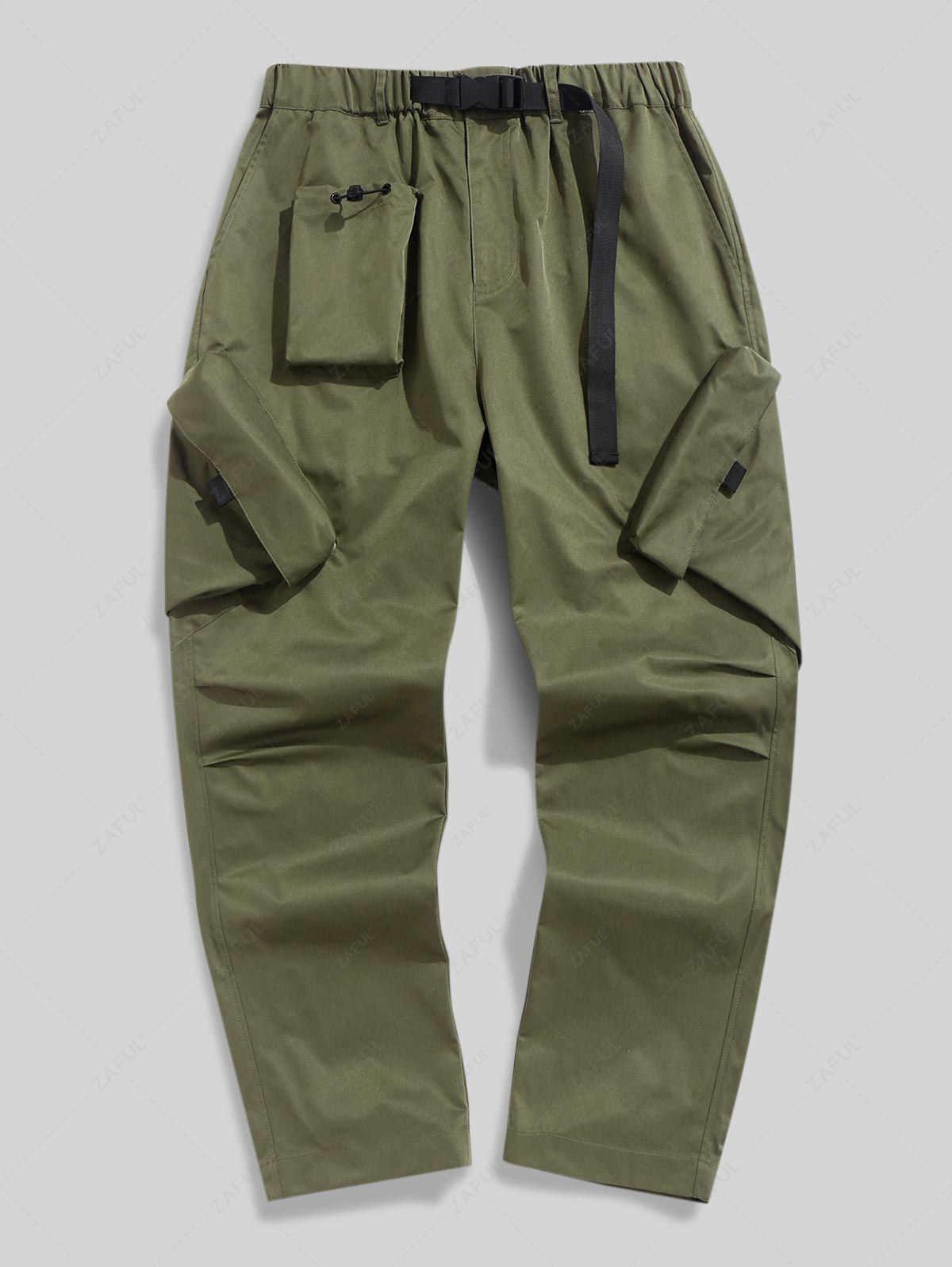 ZAFUL Techwear Buckle Belt Solid Color Windbreaker Cargo Parachute Pants GREEN - PURECLO