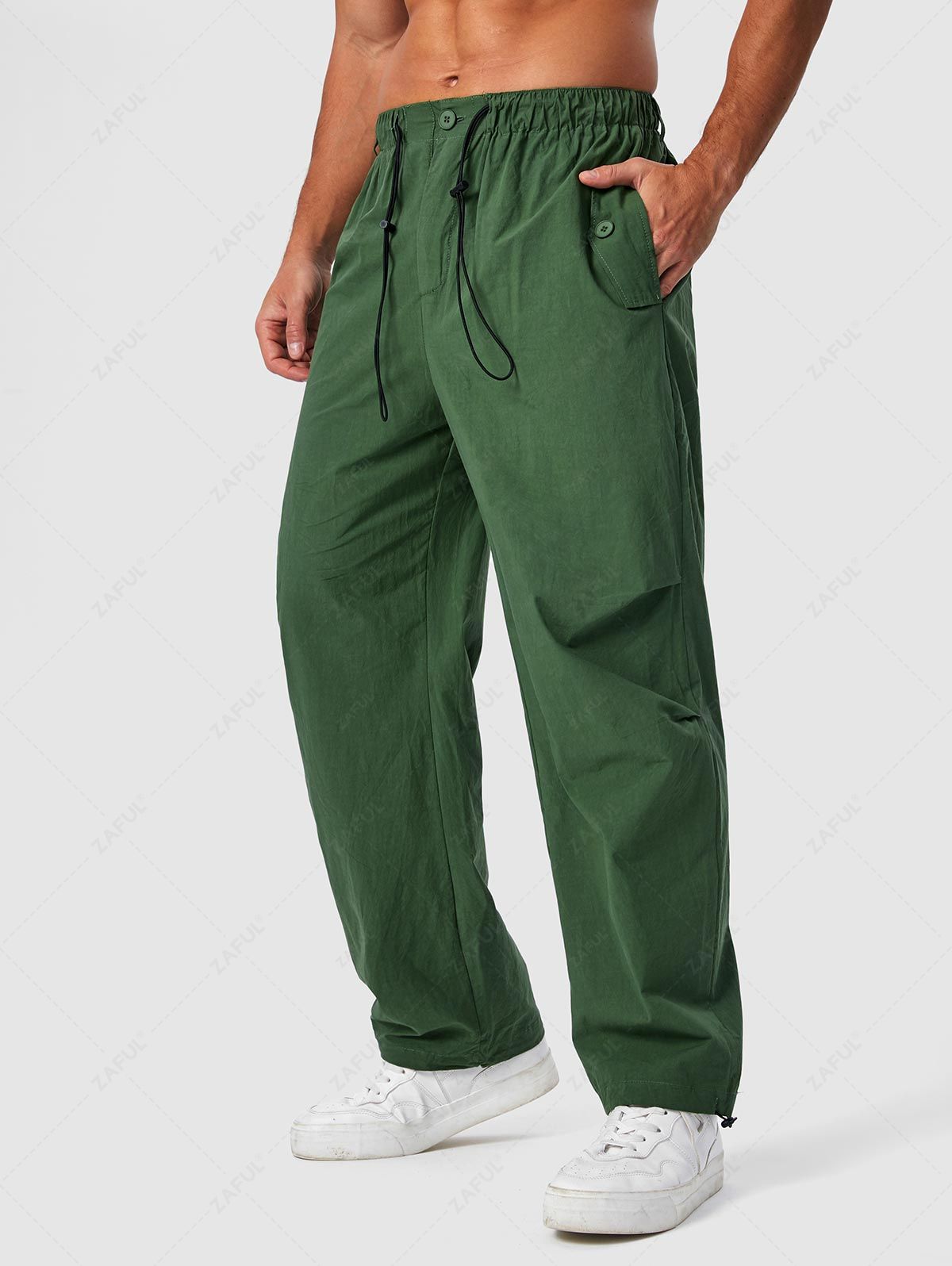ZAFUL Solid Color Toggle Drawstring Ruched Jogger Cargo Pants DEEP GREEN - PURECLO
