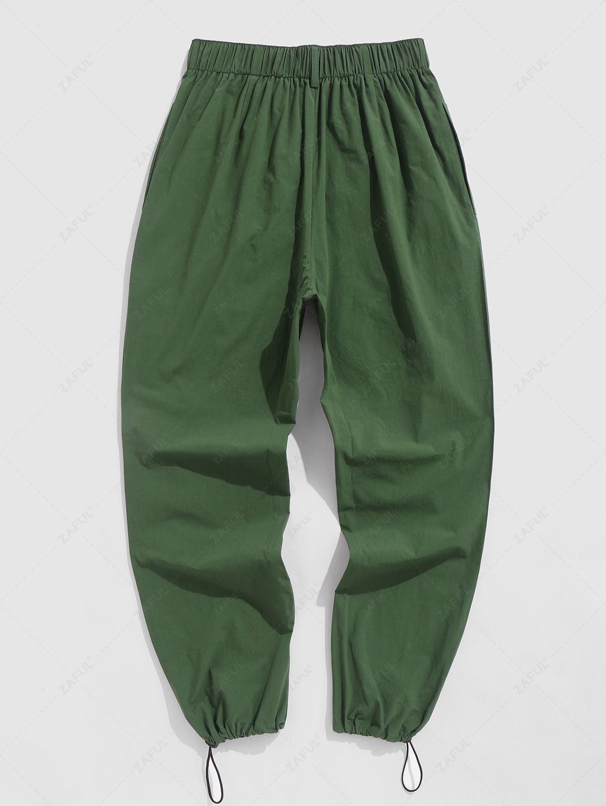 ZAFUL Solid Color Toggle Drawstring Ruched Jogger Cargo Pants DEEP GREEN - PURECLO