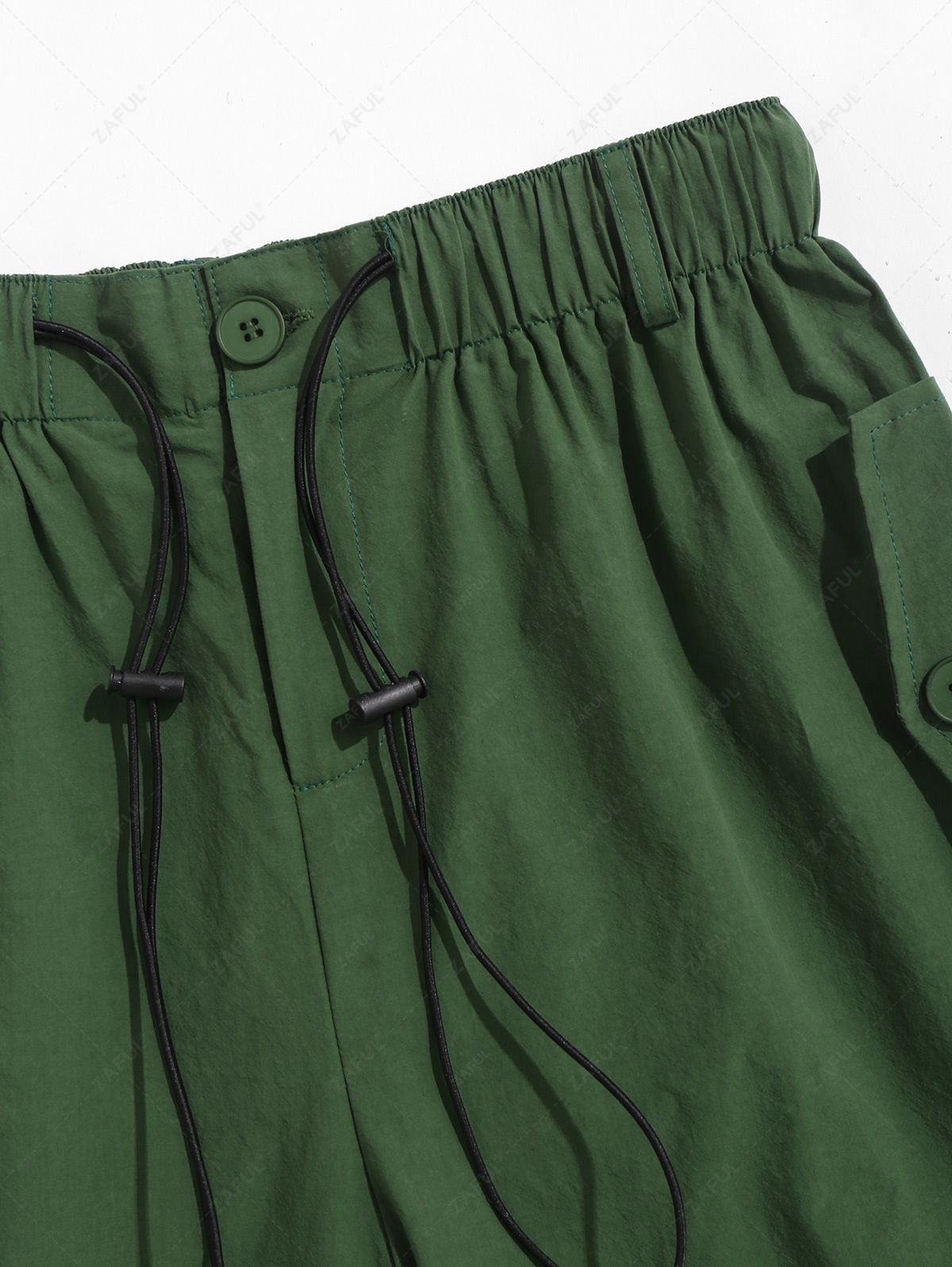 ZAFUL Solid Color Toggle Drawstring Ruched Jogger Cargo Pants DEEP GREEN - PURECLO