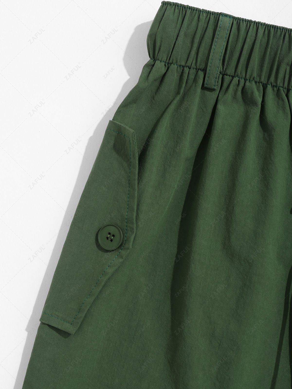 ZAFUL Solid Color Toggle Drawstring Ruched Jogger Cargo Pants DEEP GREEN - PURECLO