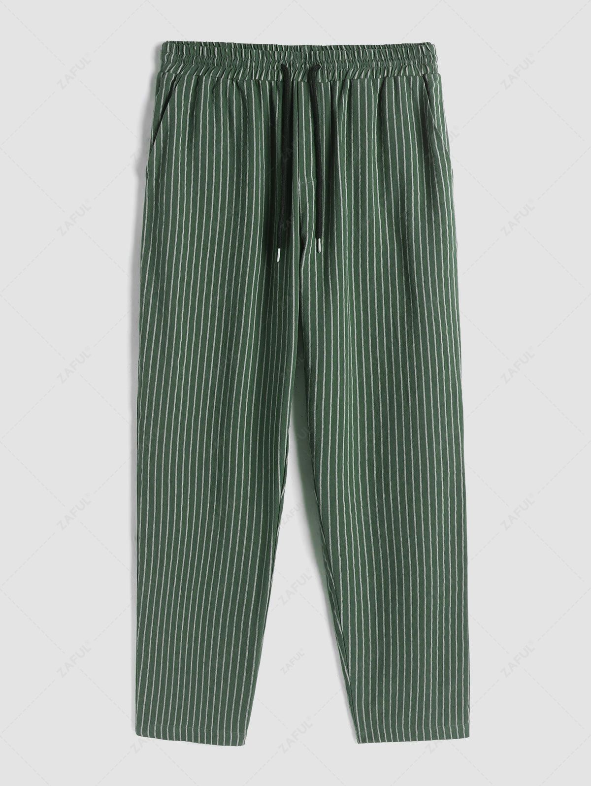 ZAFUL Striped Drawstring Casual Pants DEEP GREEN - PURECLO