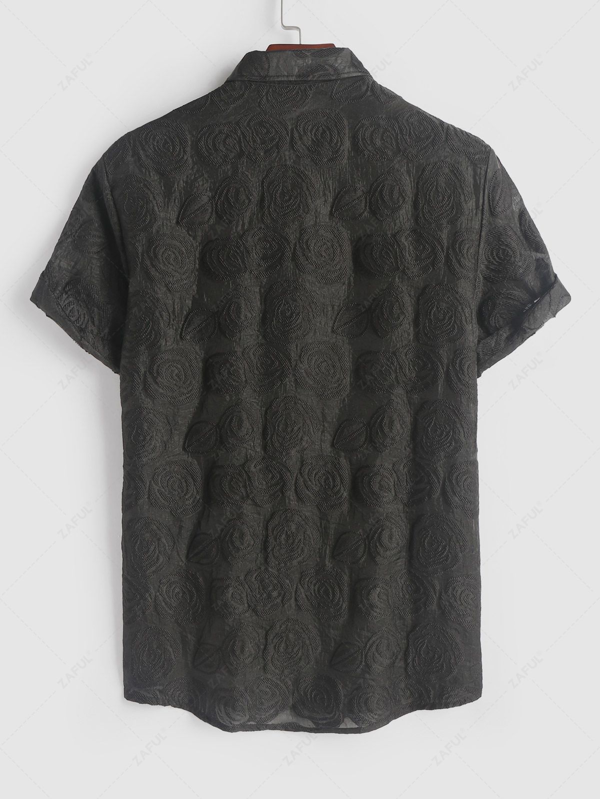 ZAFUL Rose Jacquard See-through Design Short Sleeves Shirt BLACK - PURECLO