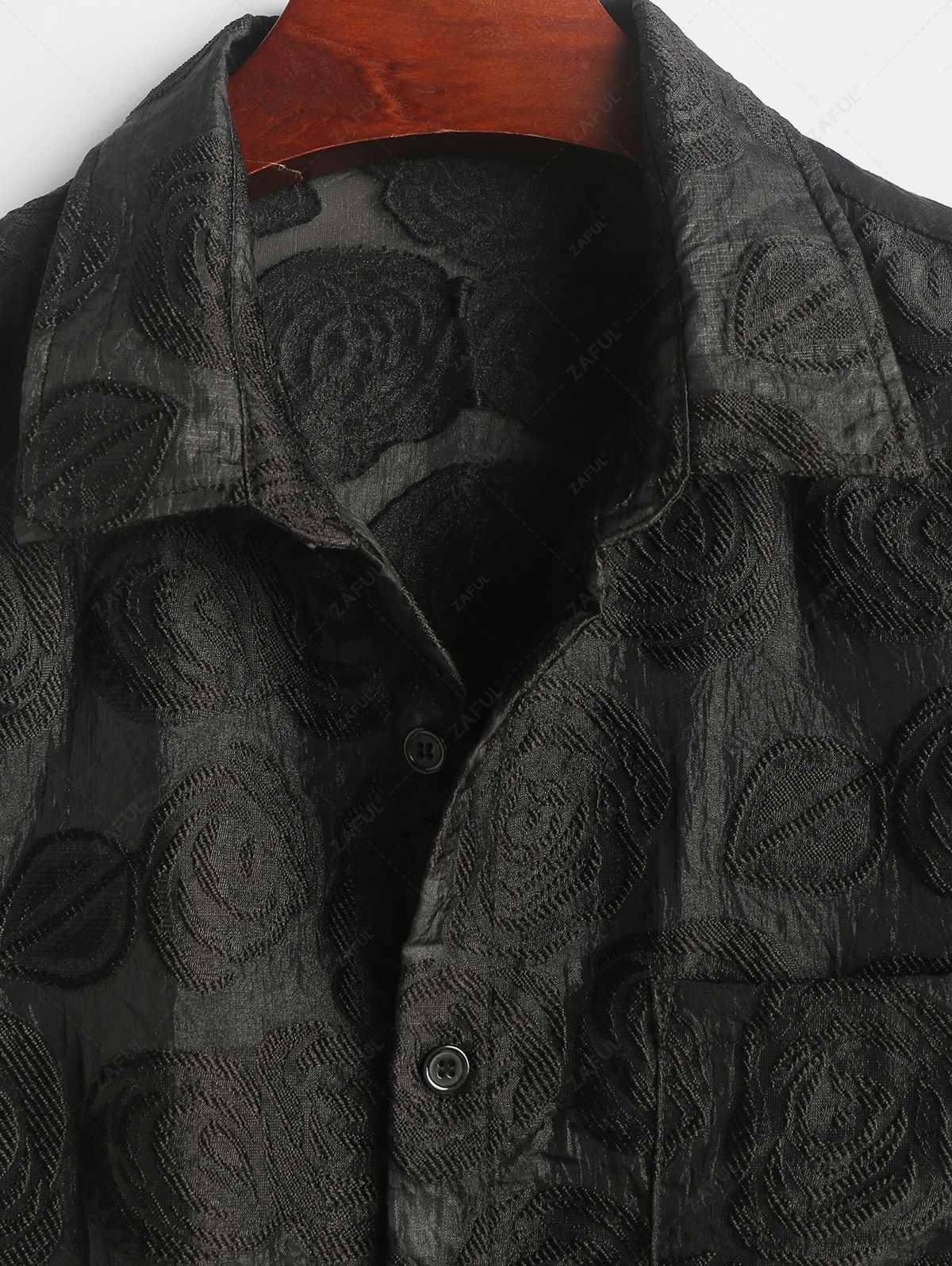 ZAFUL Rose Jacquard See-through Design Short Sleeves Shirt BLACK - PURECLO