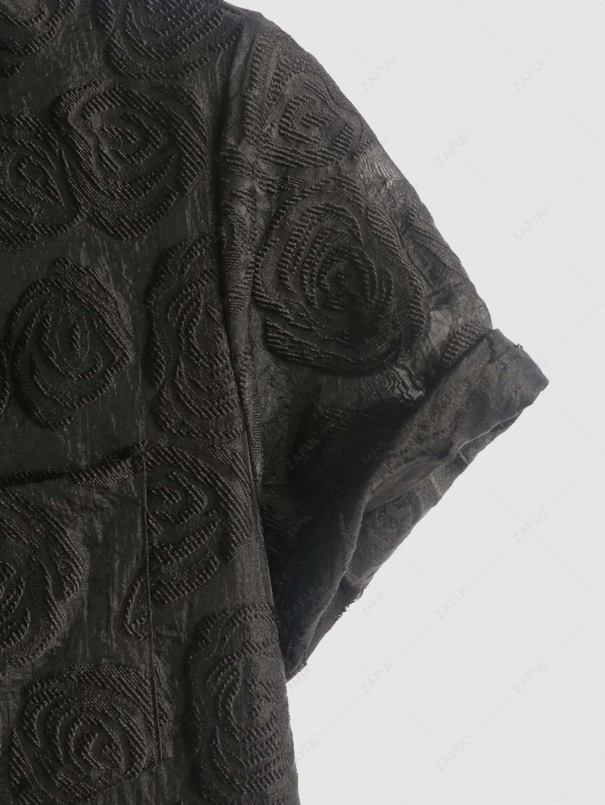 ZAFUL Rose Jacquard See-through Design Short Sleeves Shirt BLACK - PURECLO