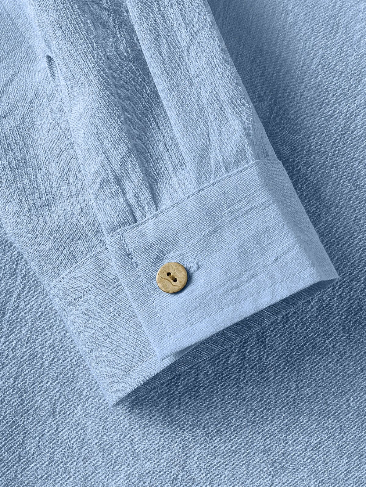 Cotton and Linen Textured Long Sleeves Basic Shirt LIGHT BLUE LIGHT COFFEE LIGHT GREEN - PURECLO