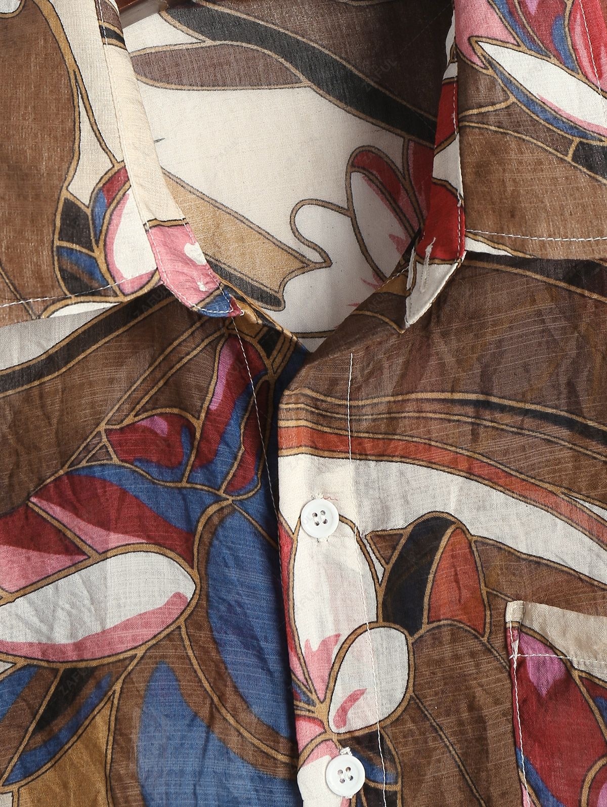 Colorblock Leaves Pattern Short Sleeves Vacation Shirt DEEP COFFEE - PURECLO