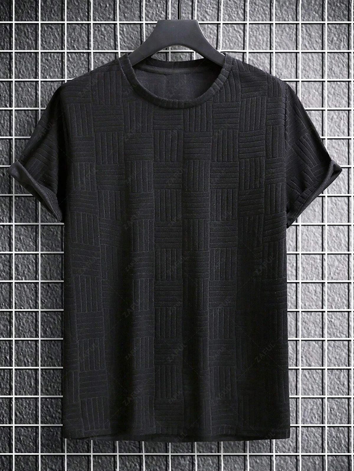 Jacquard Terry Cloth Textured Short Sleeves T Shirt With Shorts Two Piece Set BLACK LIGHT BLUE LIGHT COFFEE WHITE - PURECLO