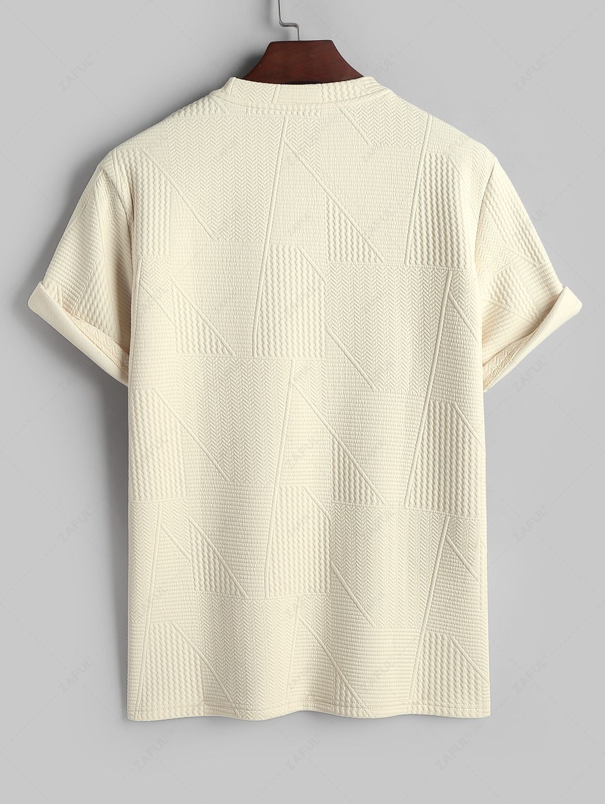 Geometric Textured Short Sleeves Basic T-shirt and Basic Drawstring Shorts Set LIGHT YELLOW COFFEE BLACK WHITE - PURECLO