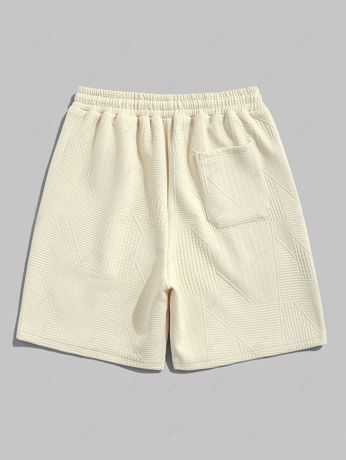 Geometric Textured Short Sleeves Basic T-shirt and Basic Drawstring Shorts Set LIGHT YELLOW COFFEE BLACK WHITE - PURECLO