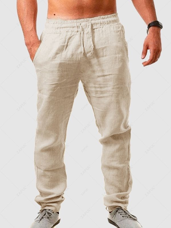Solid Color Basic Linen Pants LIGHT COFFEE LIGHT GREEN GRAY LIGHT BLUE - PURECLO
