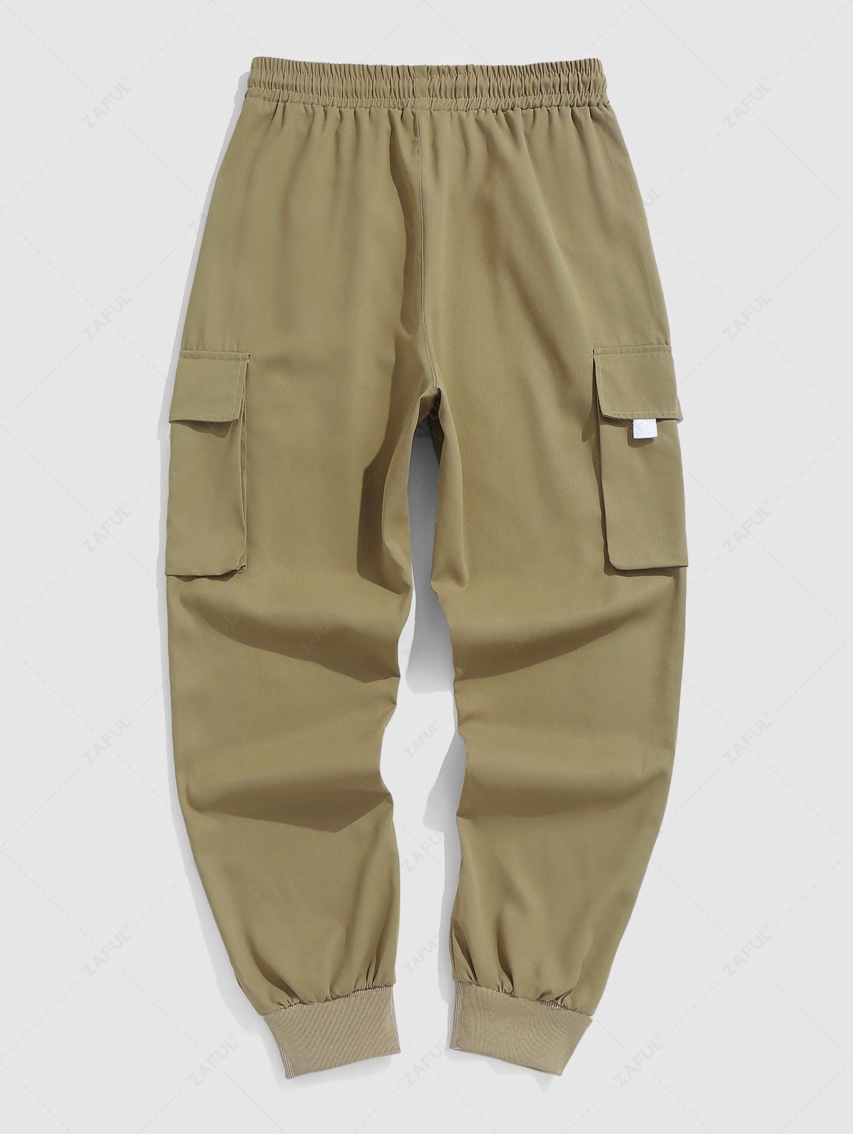 Men\'s Flap Pocket Drawstring Elastic Waist Streetwear Casual Techwear Jogger Cargo Pants LIGHT COFFEE DEEP BLUE LIGHT BLUE COFFEE - PURECLO