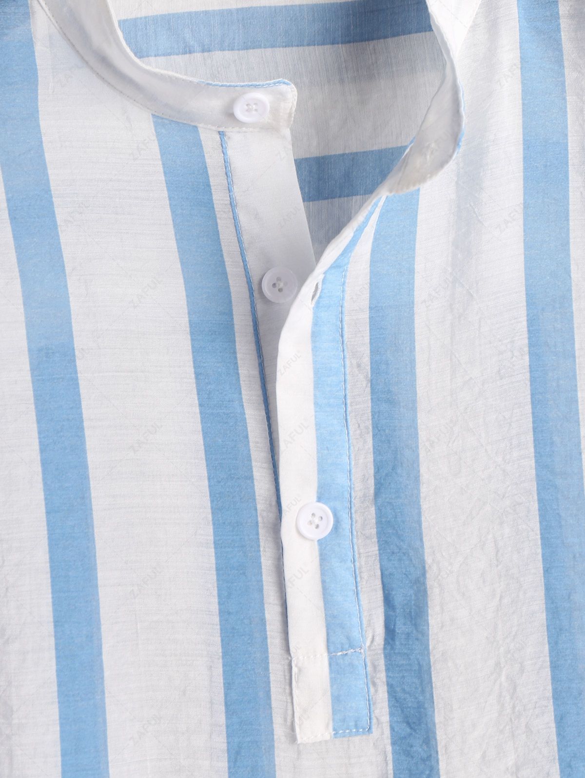 ZAFUL Vertical Striped Button Placket Stand Collar Popover Shirt LIGHT BLUE - PURECLO