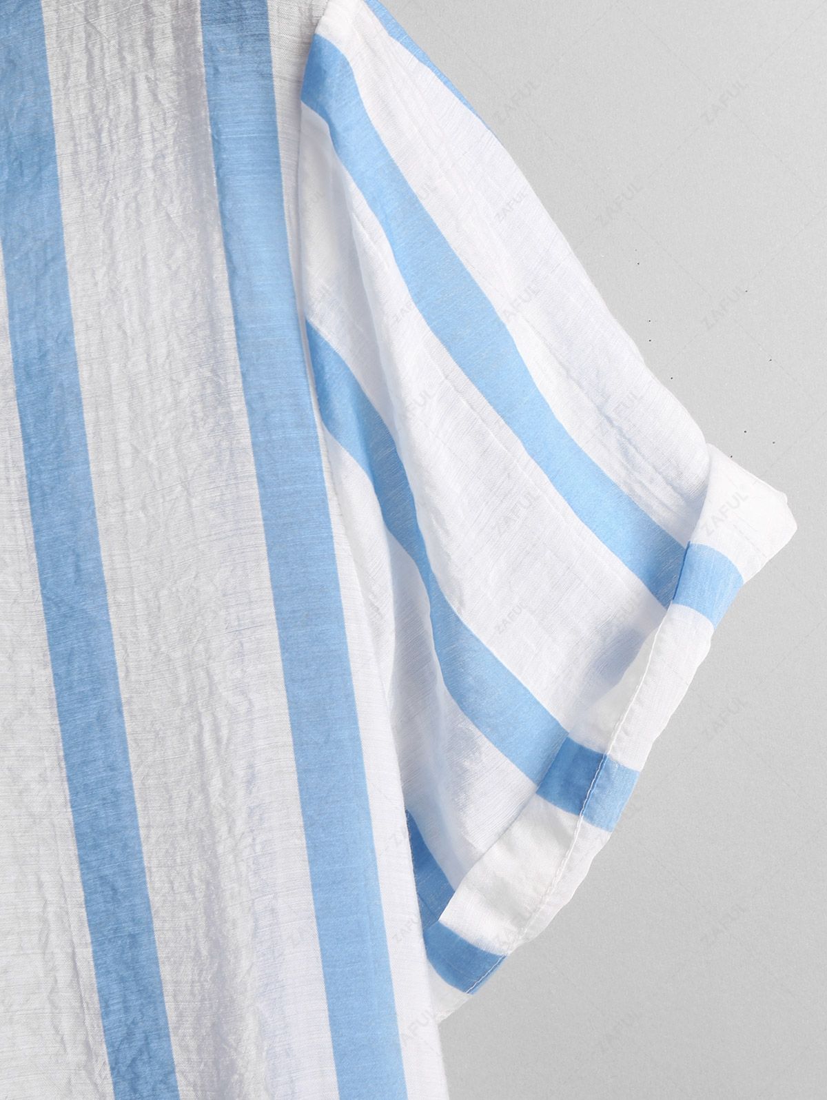 ZAFUL Vertical Striped Button Placket Stand Collar Popover Shirt LIGHT BLUE - PURECLO