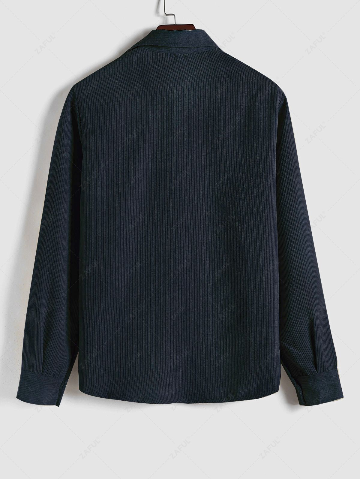 ZAFUL Solid Color Half Button Pocket Corduroy Long Sleeves Collared Shirt DEEP BLUE LIGHT COFFEE YELLOW LIGHT GREEN LIGHT GRAY - PURECLO