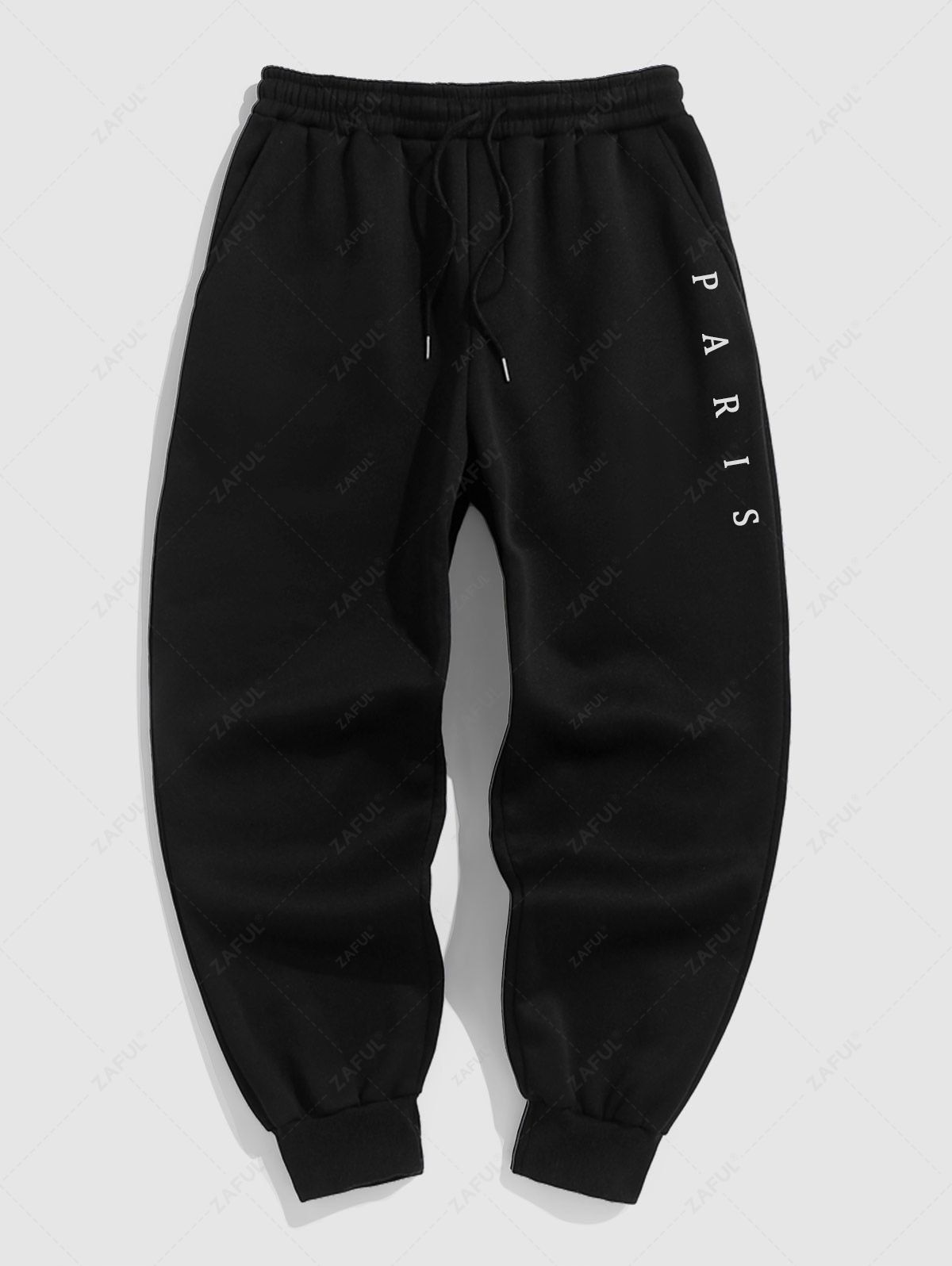 Men\'s PARIS Letter Pattern Fuzzy Fleece-lined Kangaroo Pocket Design Pullover Hoodie and Drawstring Jogger Sweat Pants Set BLACK RED WHITE LIGHT BLUE DEEP GREEN LIGHT COFFEE - PURECLO