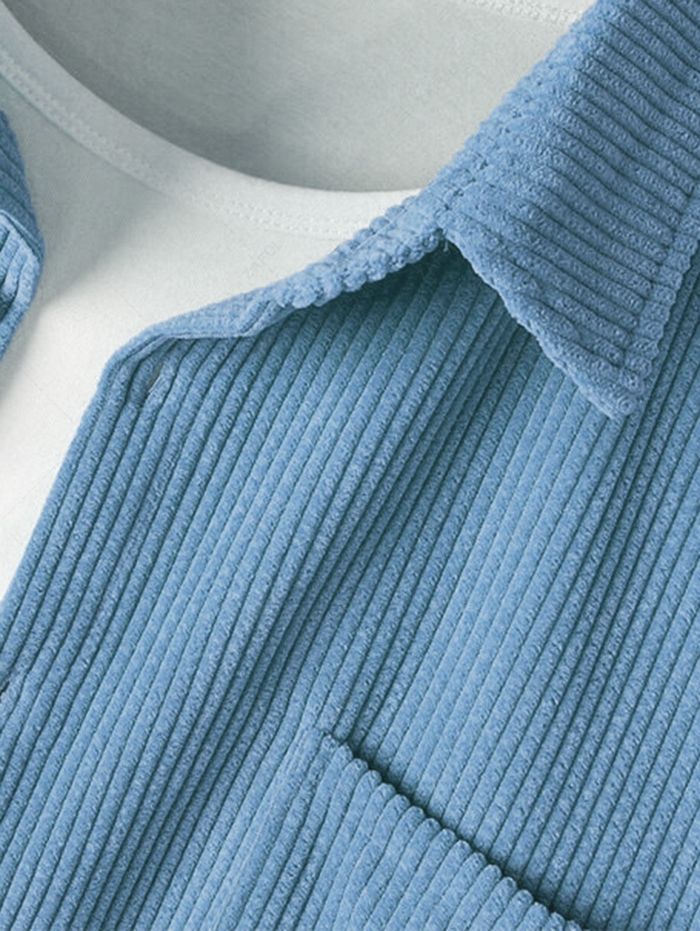 Solid Color Corduroy Long Sleeves Shirt BLUE LIGHT COFFEE LIGHT BLUE LIGHT YELLOW DEEP COFFEE - PURECLO