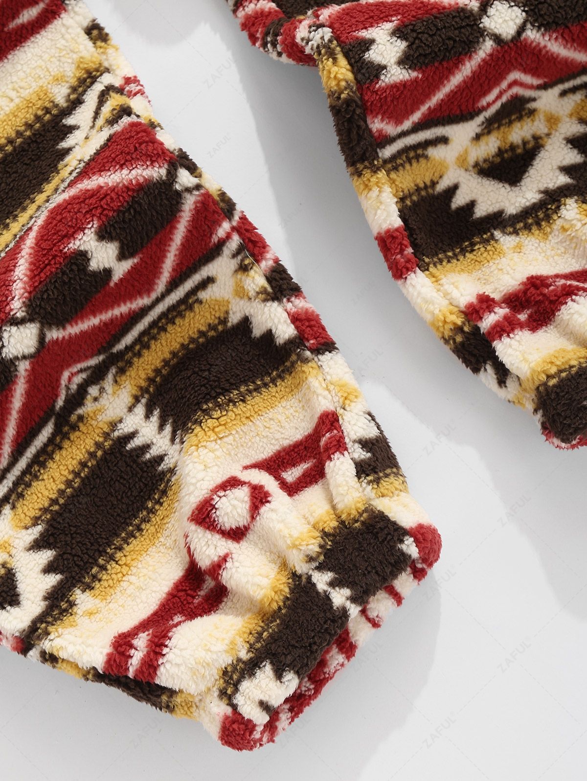 ZAFUL Men\'s Ethnic Aztec Geometric Printed Fuzzy Fleece Drawstring Beam Feet Casual Pants MULTI-A - PURECLO