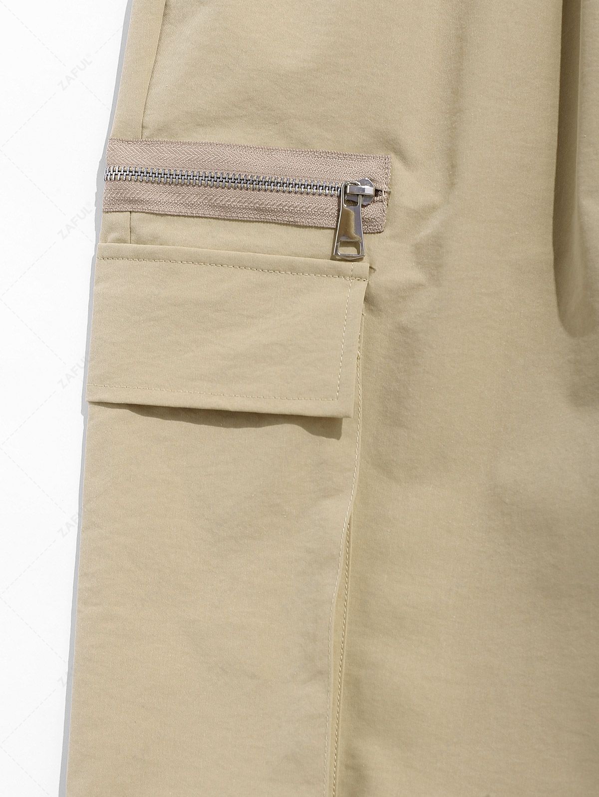 ZAFUL Men\'s Side Zip and Large Pockets Design Solid Color Straight Leg Drawstring Cargo Pants COFFEE - PURECLO
