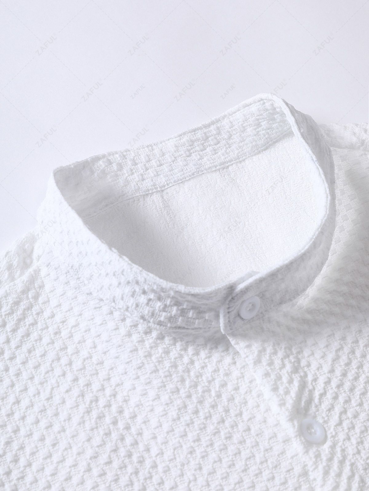 Men\'s Matching Two Piece Co Ord Solid Color Textured Button Up Short Sleeves Shirt and Drawstring Casual Shorts Set LIGHT BLUE WHITE - PURECLO