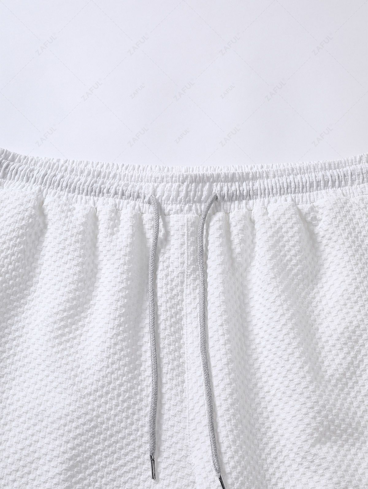 Men\'s Matching Two Piece Co Ord Solid Color Textured Button Up Short Sleeves Shirt and Drawstring Casual Shorts Set LIGHT BLUE WHITE - PURECLO