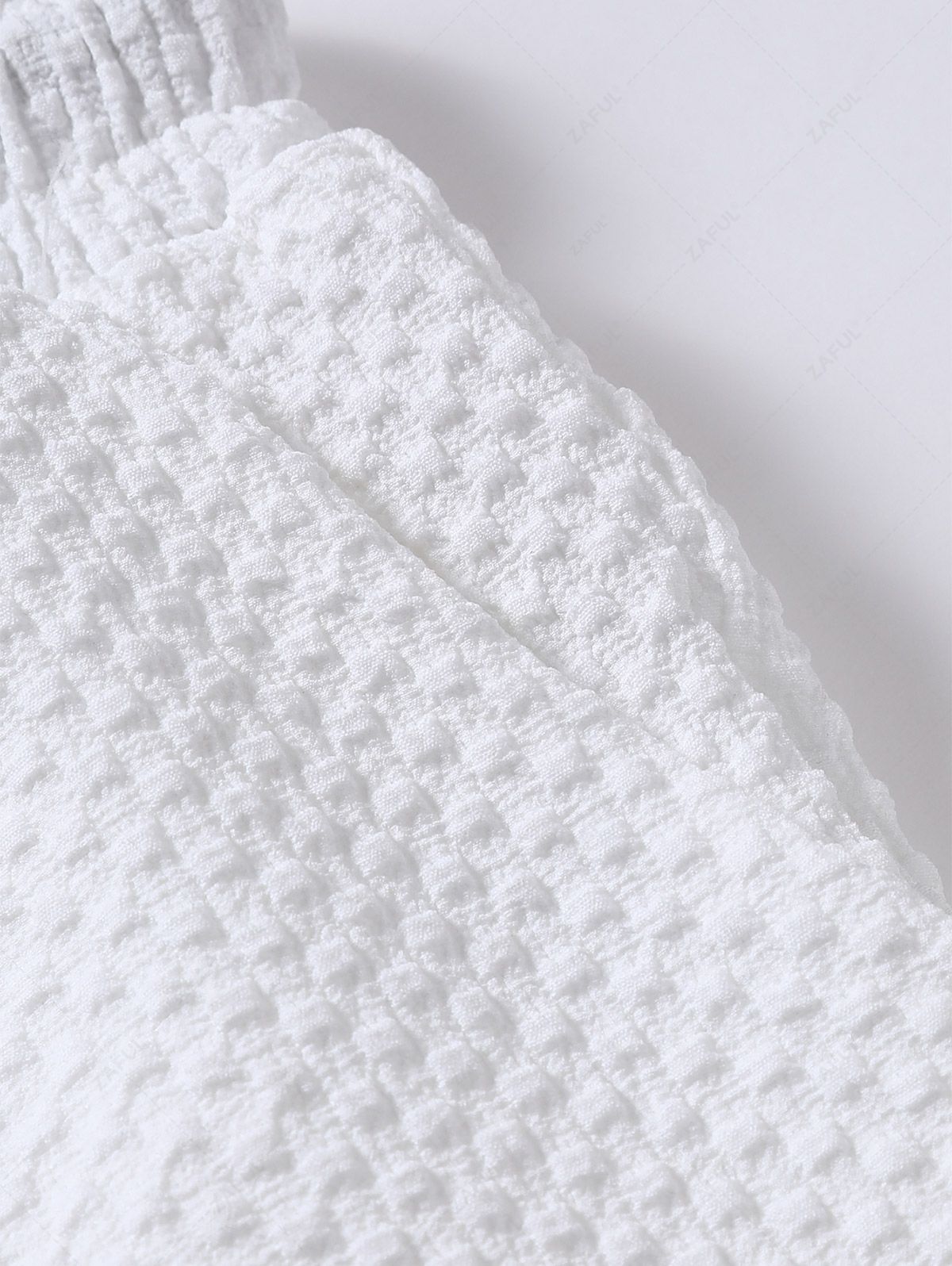 Men\'s Matching Two Piece Co Ord Solid Color Textured Button Up Short Sleeves Shirt and Drawstring Casual Shorts Set LIGHT BLUE WHITE - PURECLO