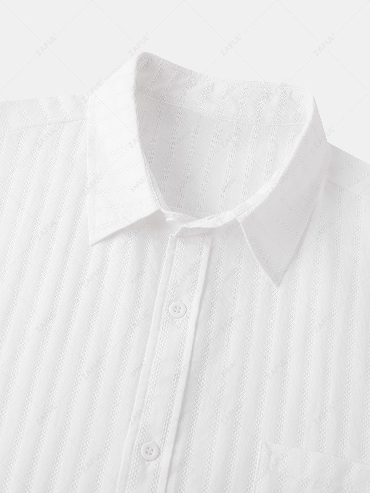 Men\'s Shadow Stripes Textured Front Pocket Design Button Up Short Sleeves Shirt WHITE - PURECLO