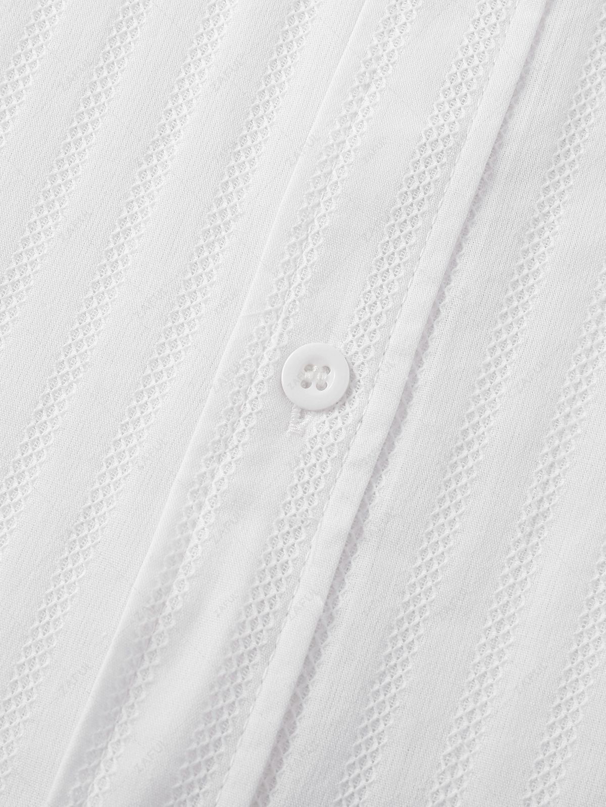 Men\'s Shadow Stripes Textured Front Pocket Design Button Up Short Sleeves Shirt WHITE - PURECLO