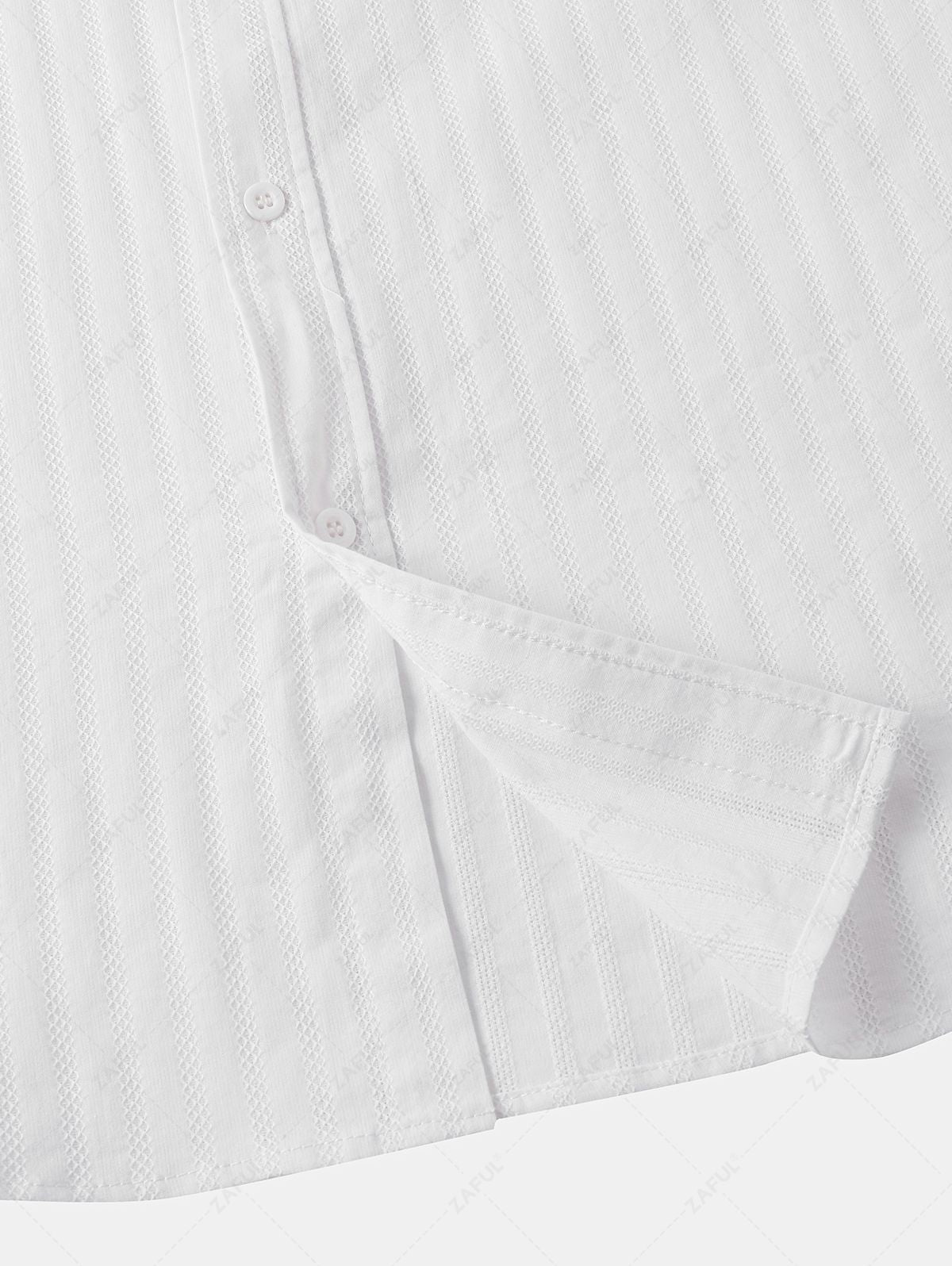Men\'s Shadow Stripes Textured Front Pocket Design Button Up Short Sleeves Shirt WHITE - PURECLO