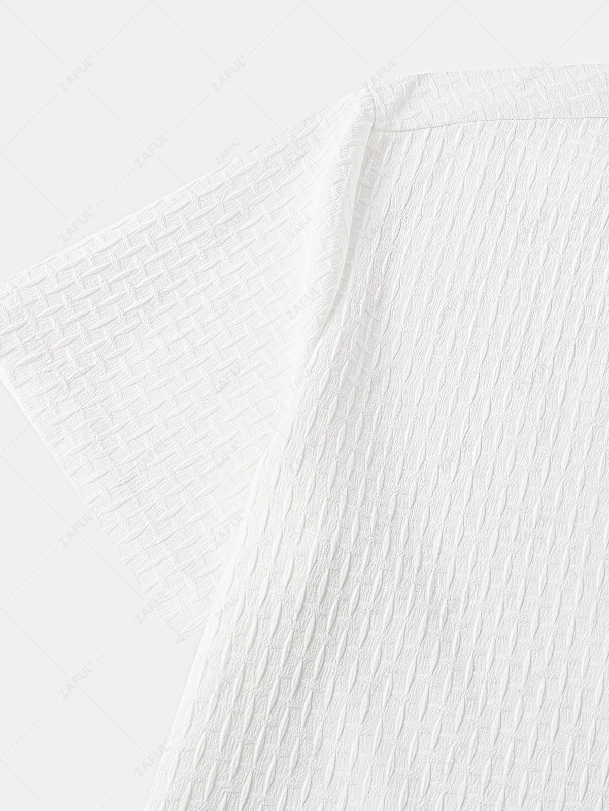 Men\'s Cross Jacquard Textured Button Up Short Sleeves Shirt WHITE BLACK - PURECLO