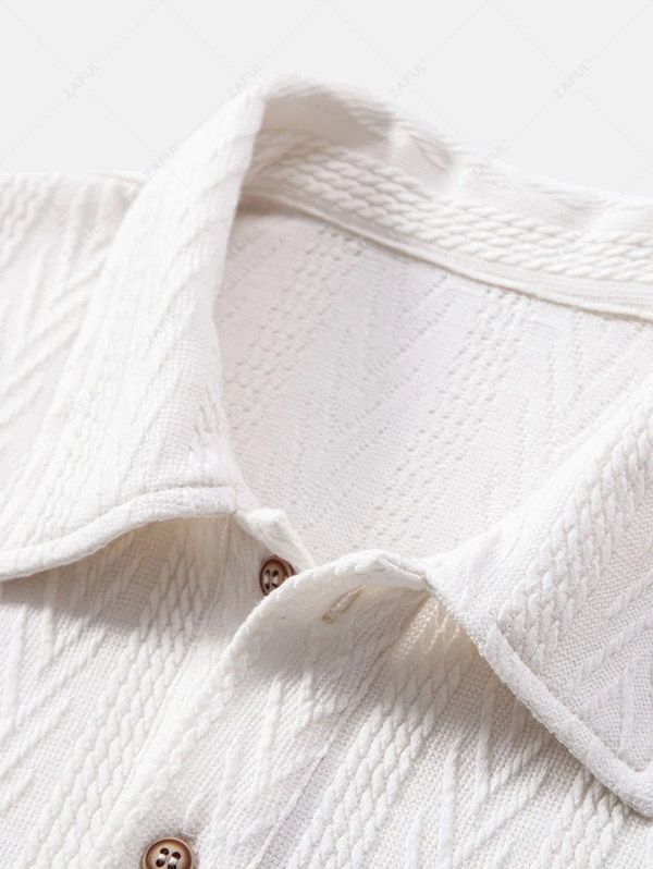 Men\'s Solid Color Jacquard Textured Polo Collar Half Buttoned Short Sleeves T-shirt and Cotton and Linen Straight Leg Pants Set BLACK COFFEE - PURECLO