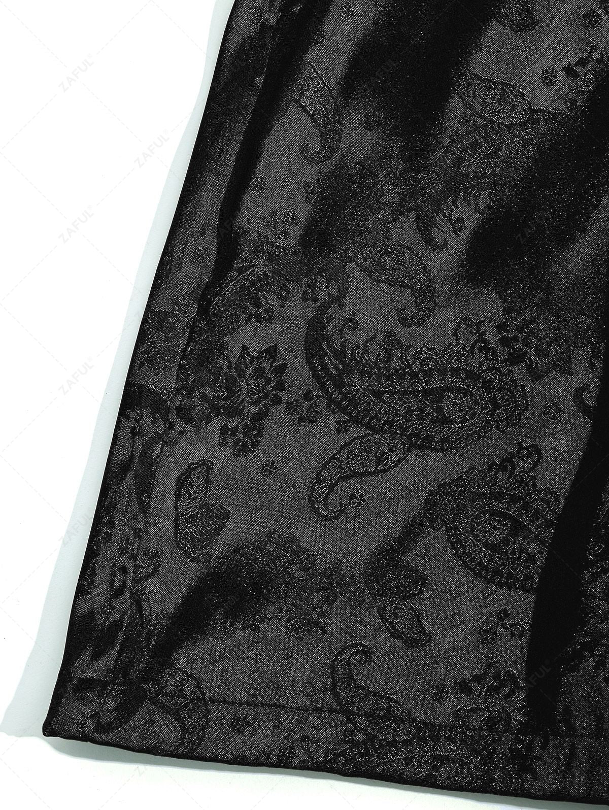 Men\'s Button Up Short Sleeves Paisley Jacquard Silky Satin Shirt and Drawstring Pockets Casual Shorts Set DEEP GREEN BLACK - PURECLO