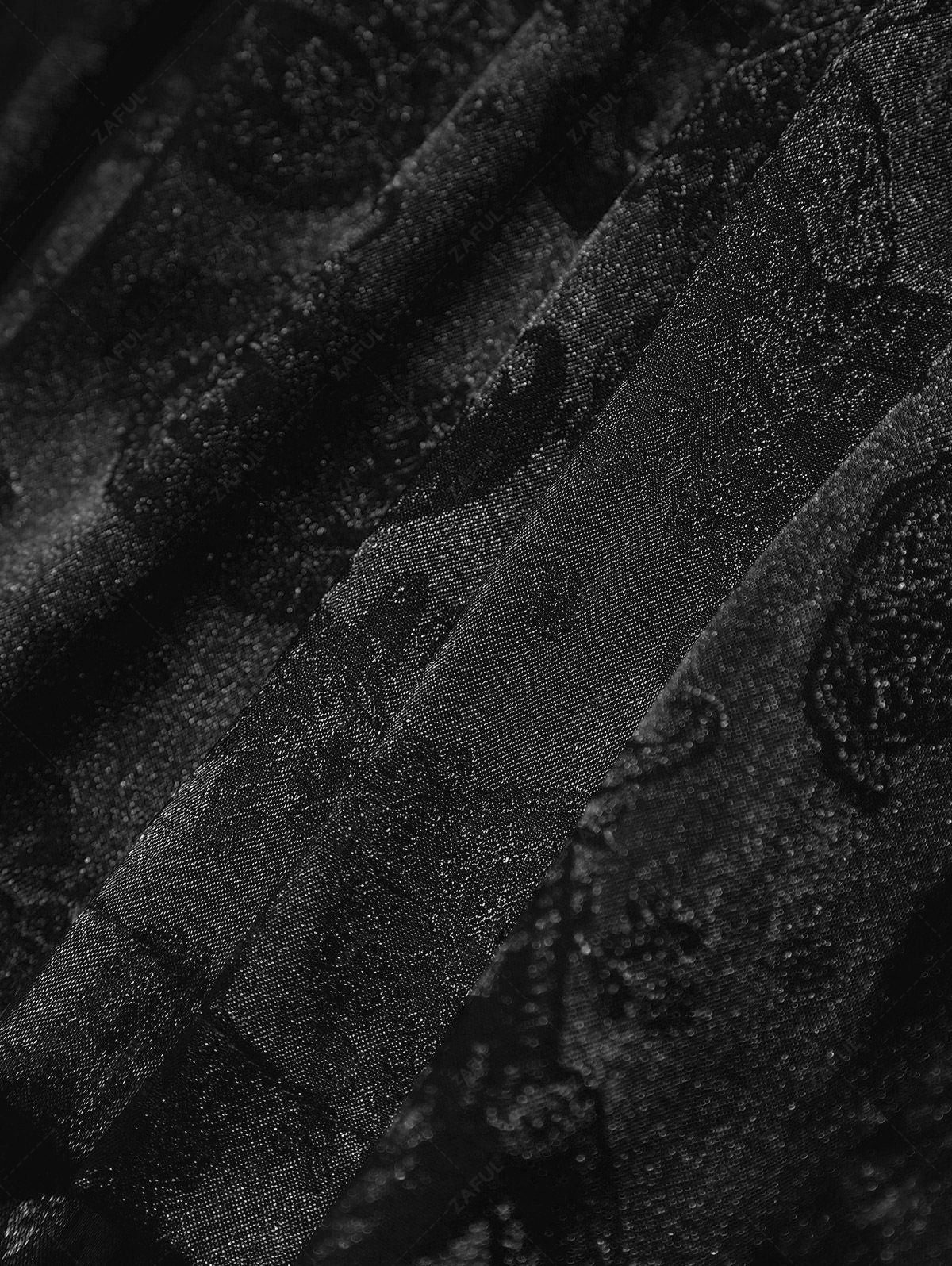 Men\'s Button Up Short Sleeves Paisley Jacquard Silky Satin Shirt and Drawstring Pockets Casual Shorts Set DEEP GREEN BLACK - PURECLO