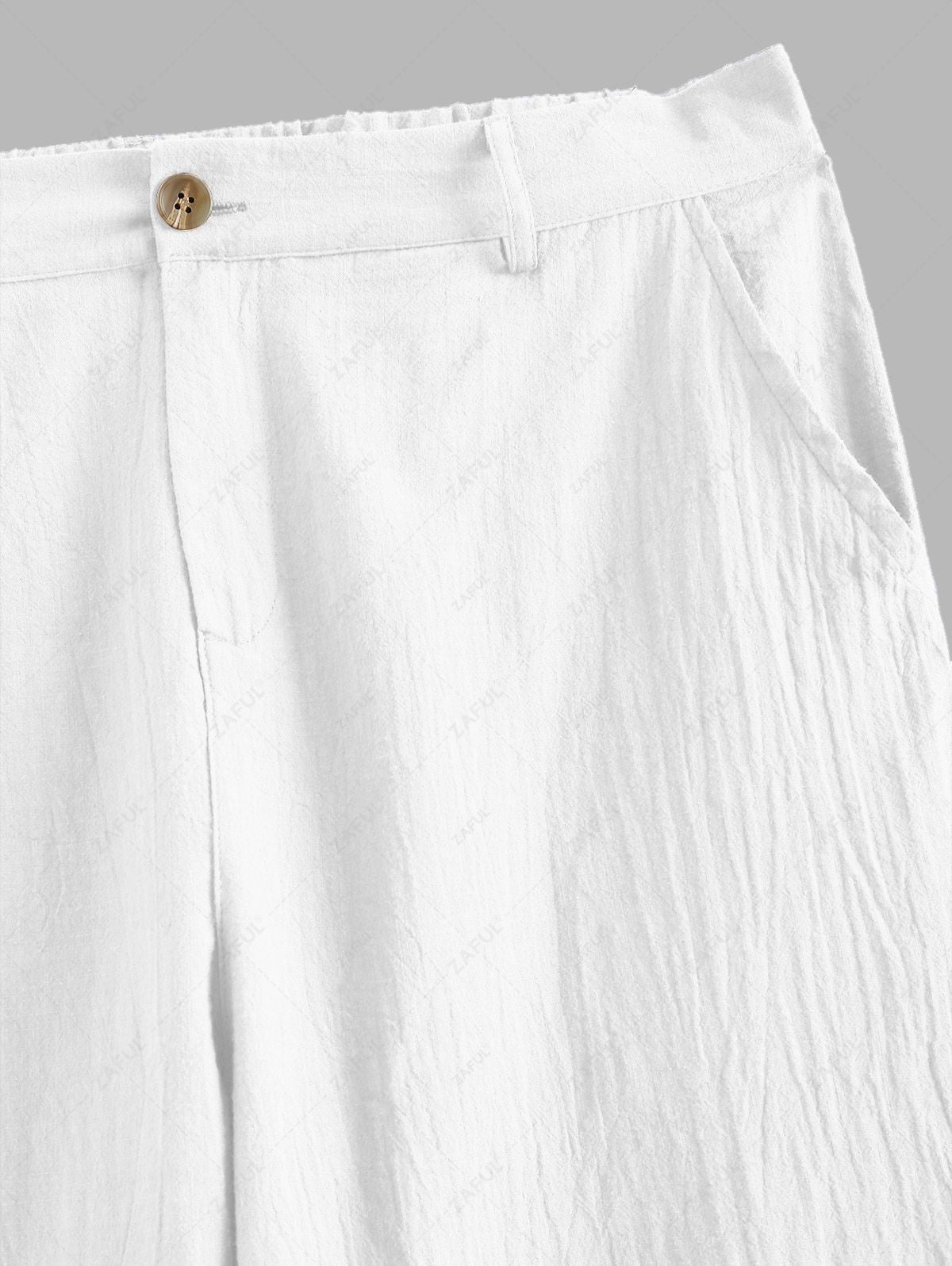 Men\'s Cross Knot Jacquard Textured Button Up Short Sleeves Shirt and Cotton and Linen Straight Leg Pants Set BLACK WHITE - PURECLO