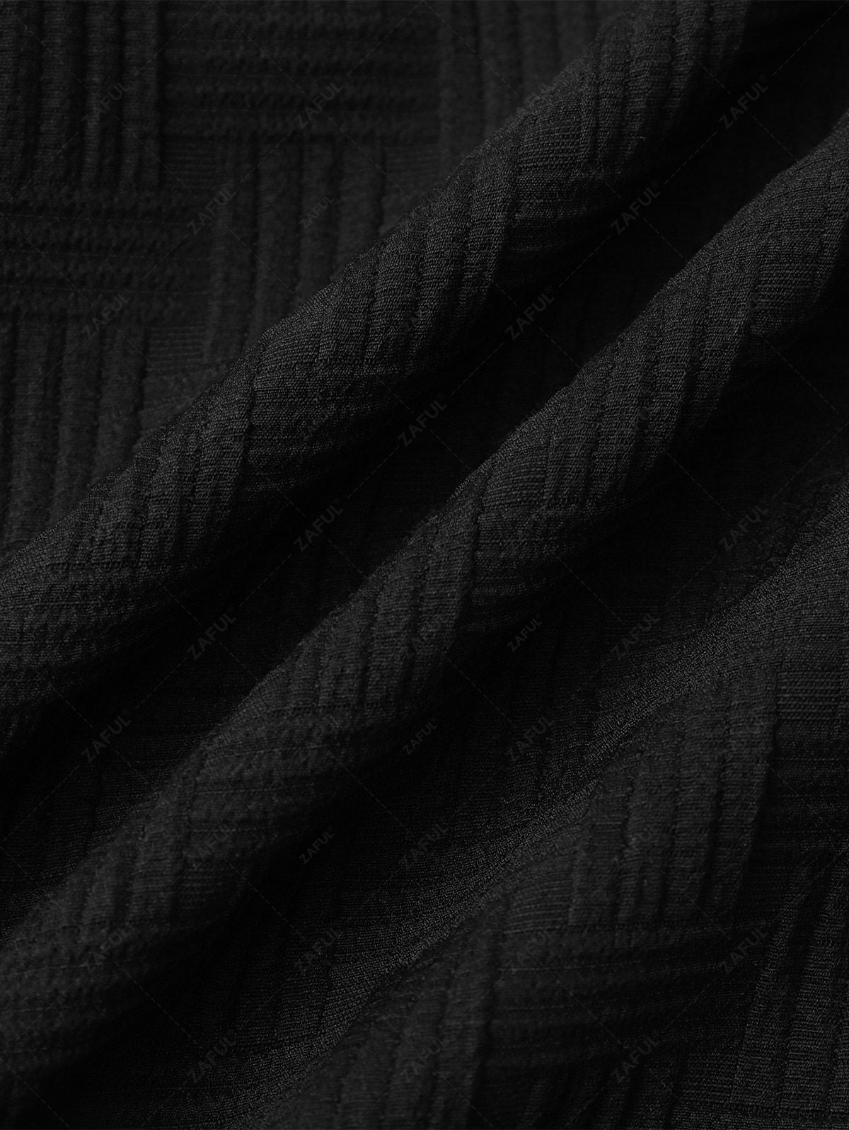 Men\'s Cross Knot Jacquard Textured Button Up Short Sleeves Shirt and Cotton and Linen Straight Leg Pants Set BLACK WHITE - PURECLO