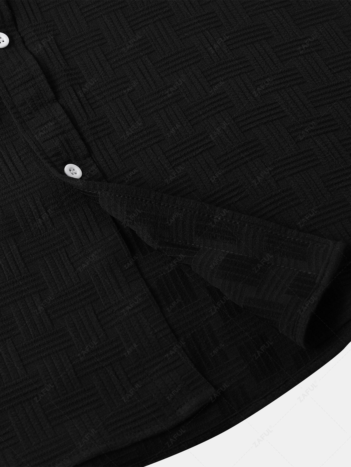 Men\'s Cross Knot Jacquard Textured Button Up Short Sleeves Shirt and Cotton and Linen Straight Leg Pants Set BLACK WHITE - PURECLO
