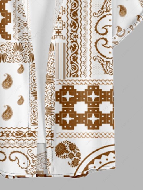 Men\'s Scarfs Bandana Paisley Print Button Up Casual Vacation Short Sleeves Shirt and Drawstring Shorts Set LIGHT COFFEE - PURECLO
