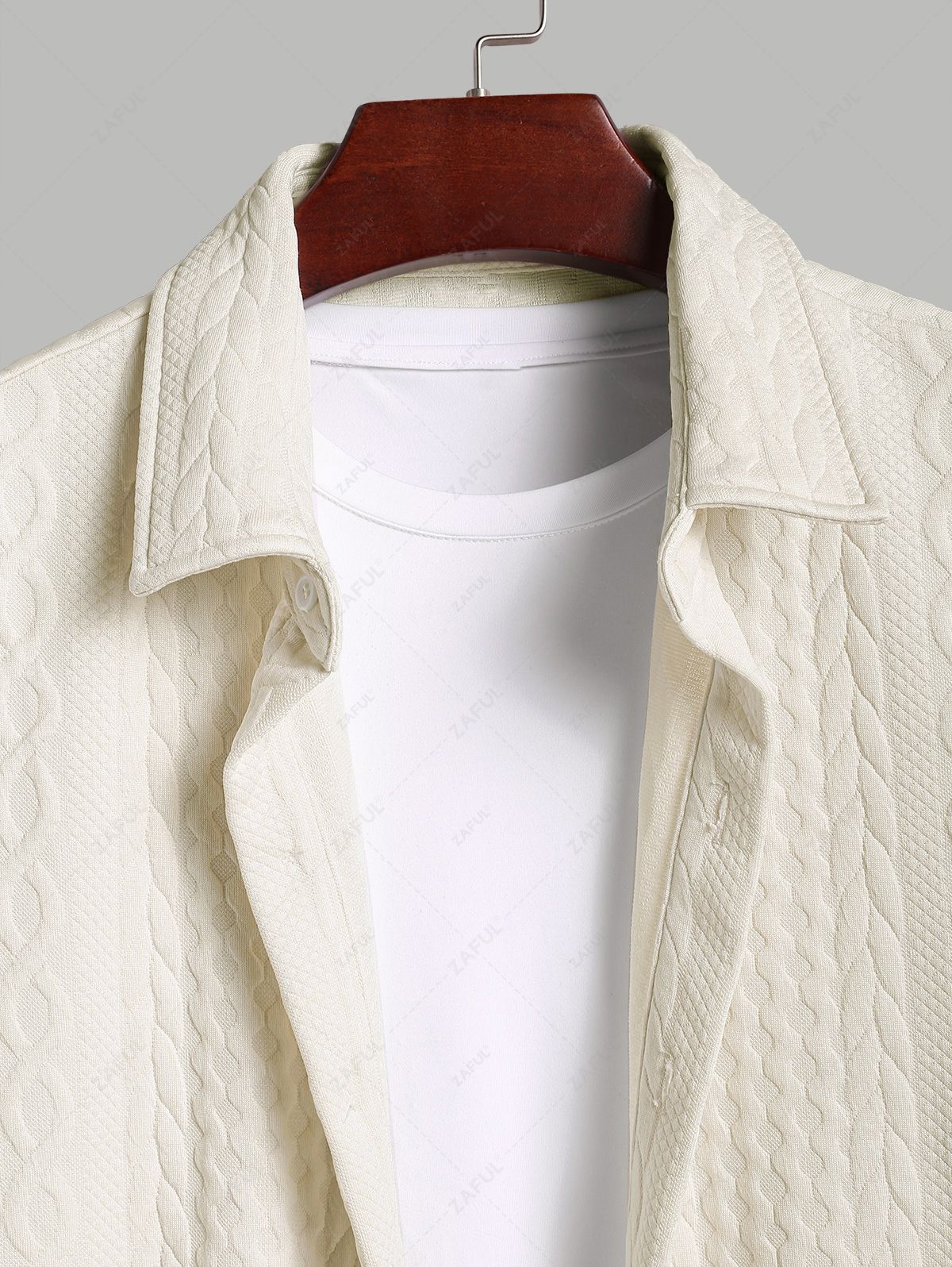 Men\'s Air Cotton Jacquard Textured Button Up Long Sleeves Shirt LIGHT COFFEE - PURECLO