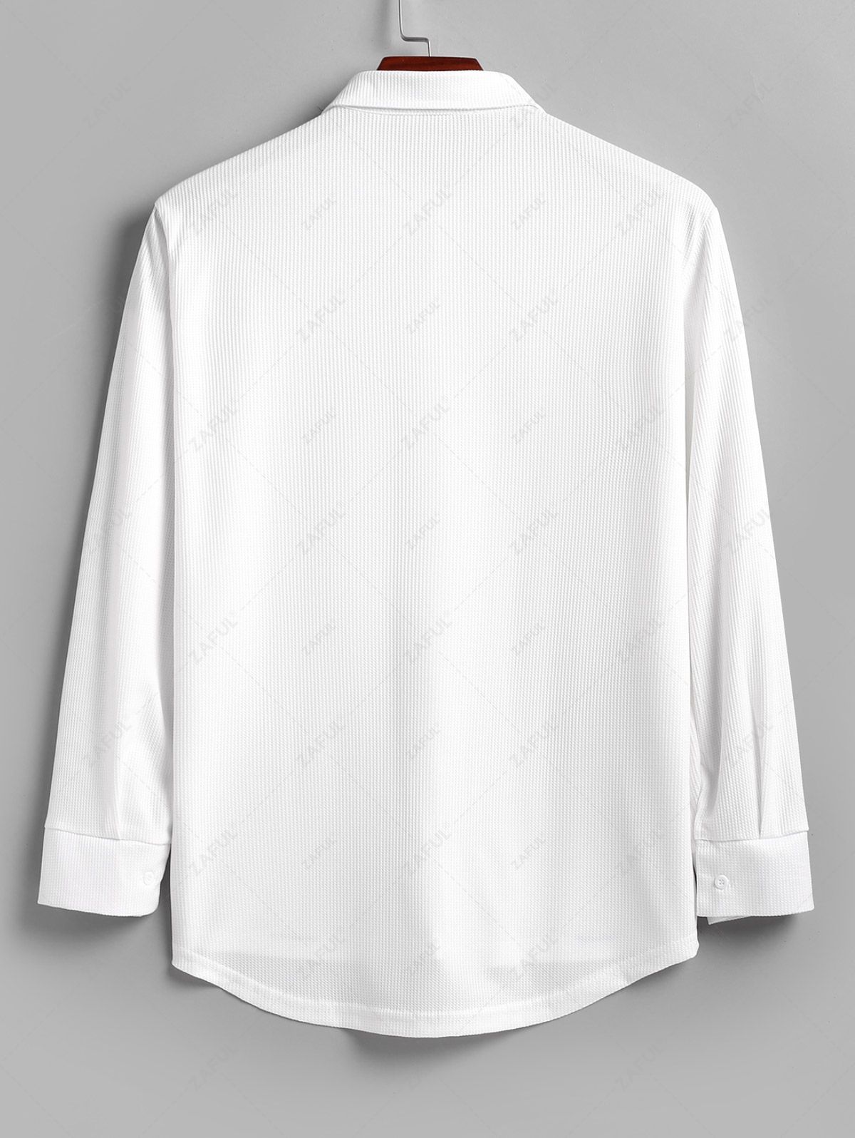 Men\'s Casual Minimalist Style Solid Color Textured Button Up Long Sleeve Shirt WHITE - PURECLO