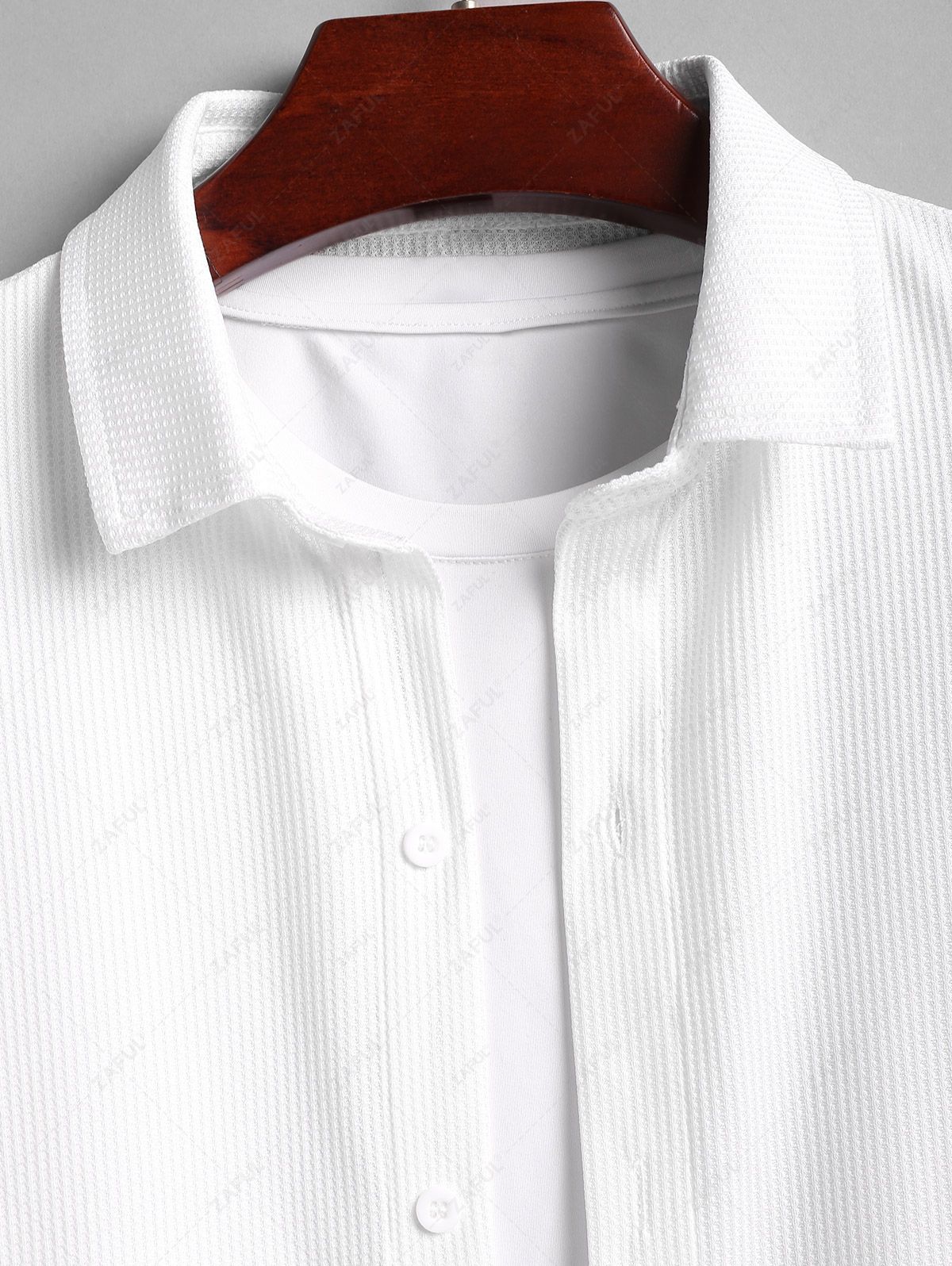 Men\'s Casual Minimalist Style Solid Color Textured Button Up Long Sleeve Shirt WHITE - PURECLO