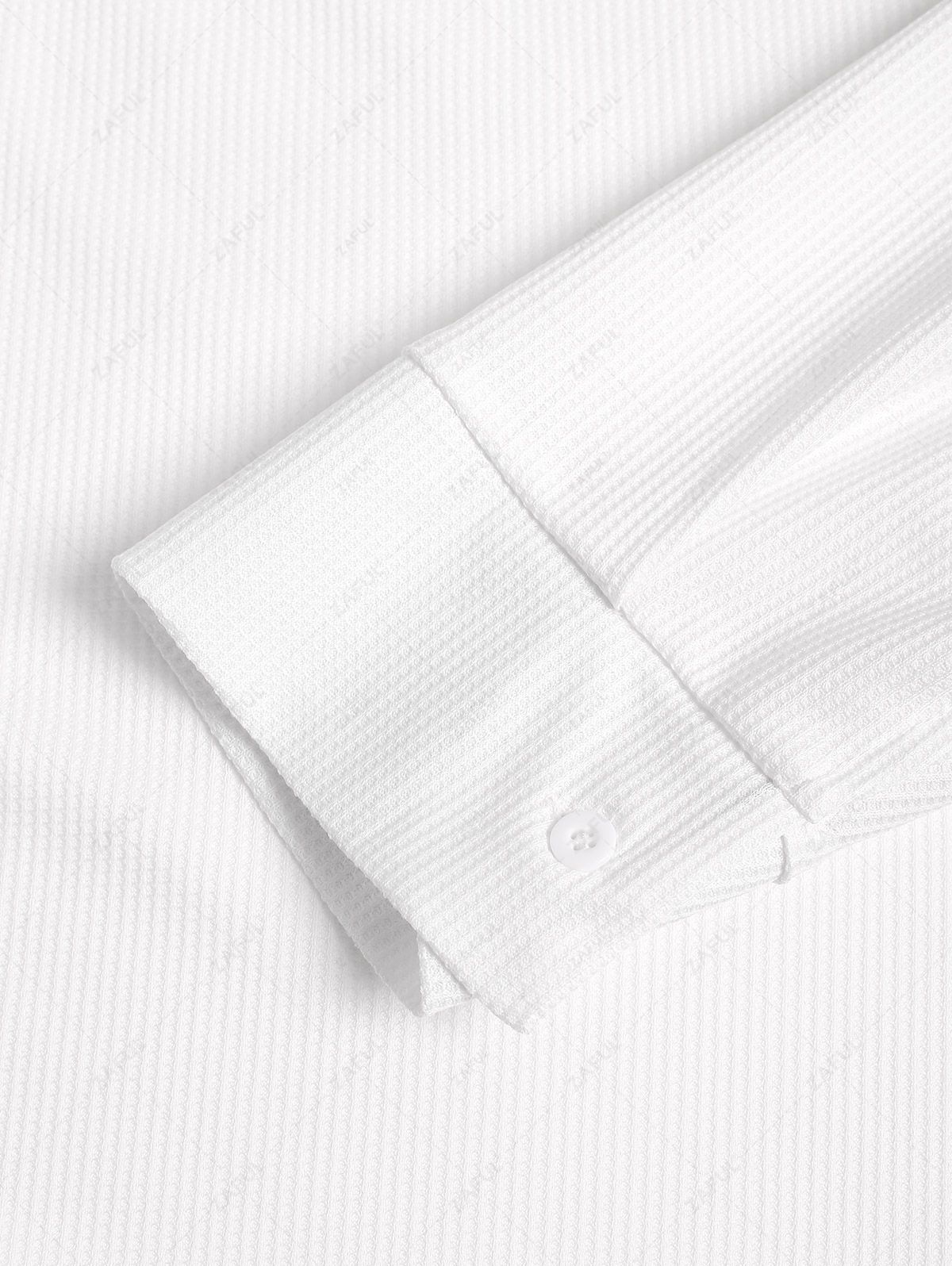 Men\'s Casual Minimalist Style Solid Color Textured Button Up Long Sleeve Shirt WHITE - PURECLO