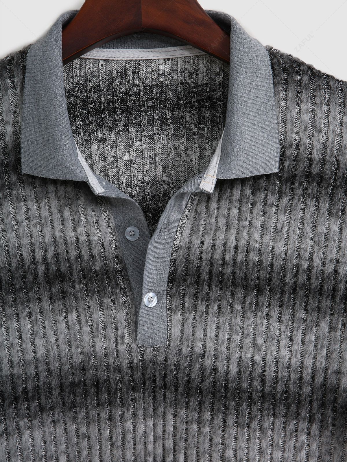 Men\'s Colorblock Ribbed Half Buttoned Polo Collar Long Sleeves Pullover T-shirt GRAY - PURECLO