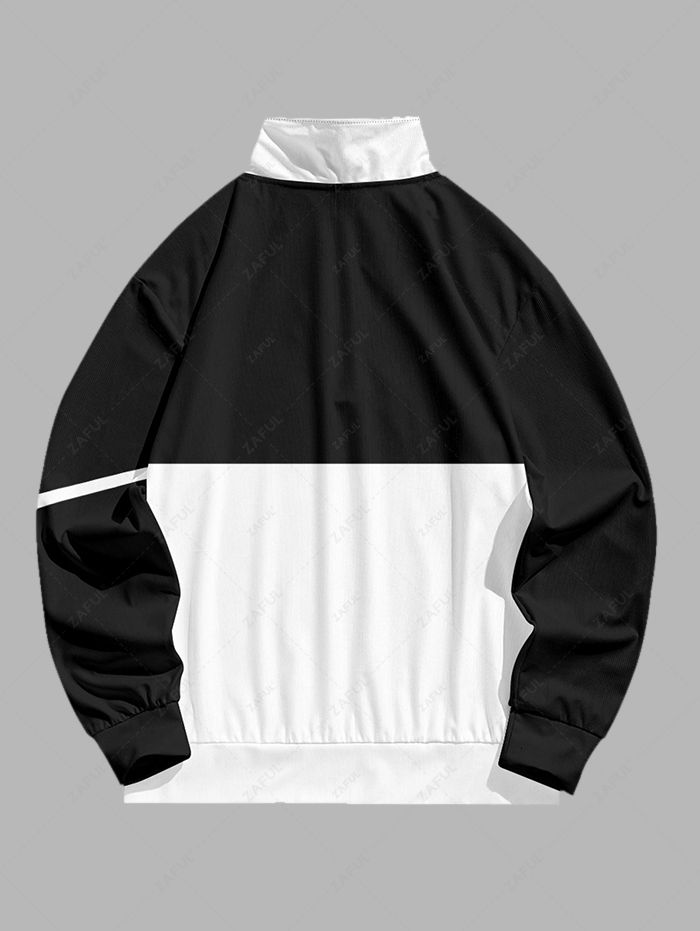 Men\'s Casual Colorblock Letter Number Pattern Quarter Zip Stand Collar Sweatshirt BLACK - PURECLO
