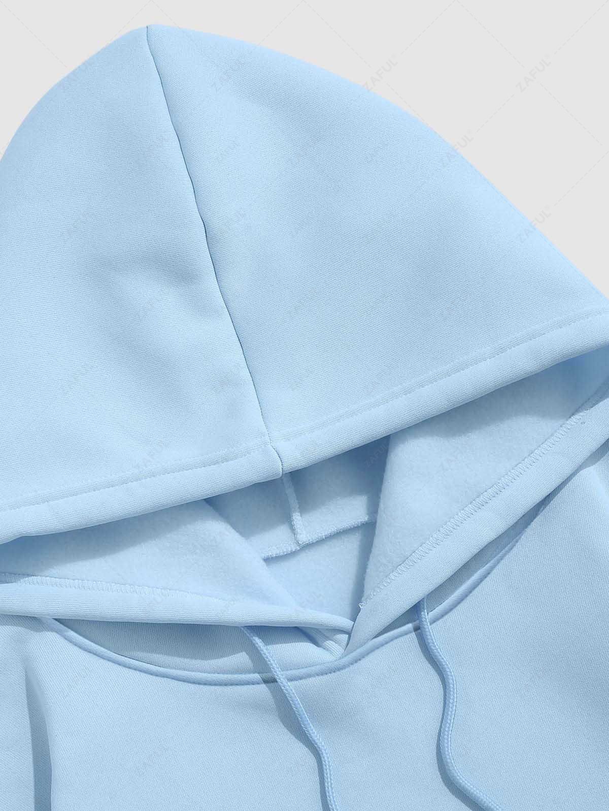 Men\'s Letter Figure Graphic Printed Fuzzy Fleece-lined Kangaroo Pocket Design Pullover Hoodie LIGHT BLUE BLACK GRAY - PURECLO