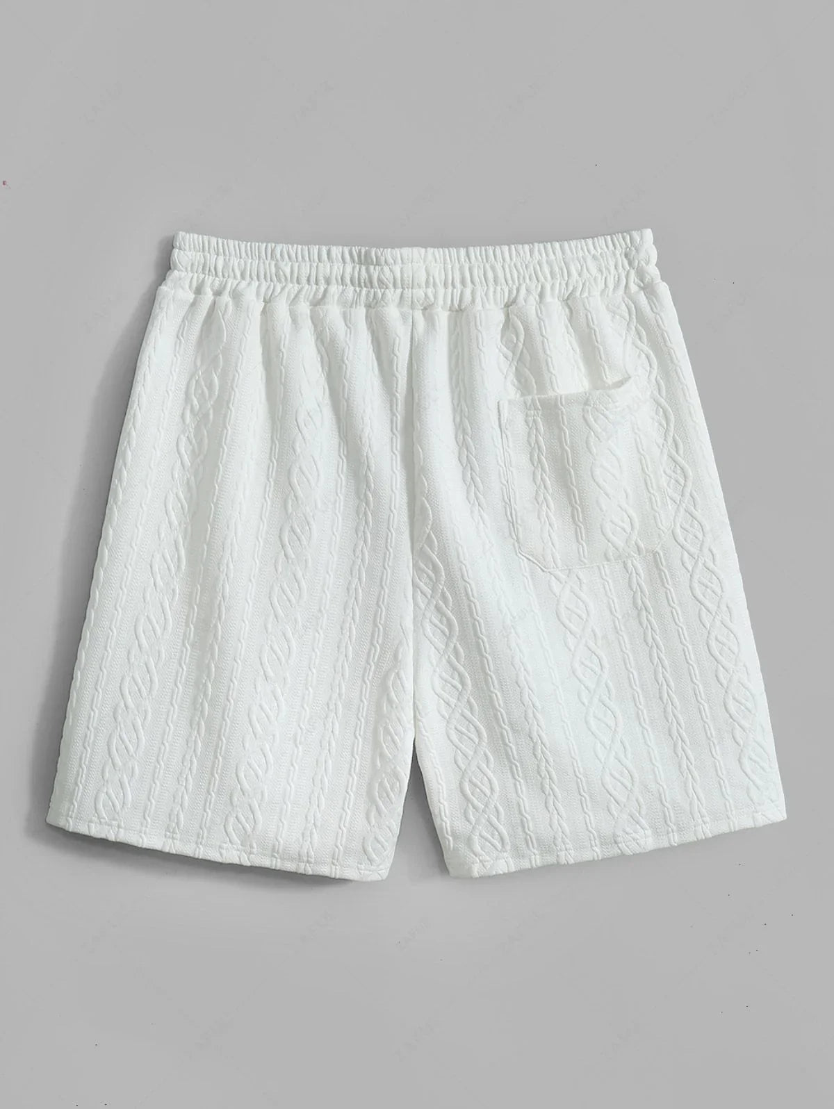 Men\'s Solid Color Cable Knit Jacquard Textured Button Up Short Sleeves Shirt And Drawstring Shorts Set WHITE BLACK COFFEE - PURECLO