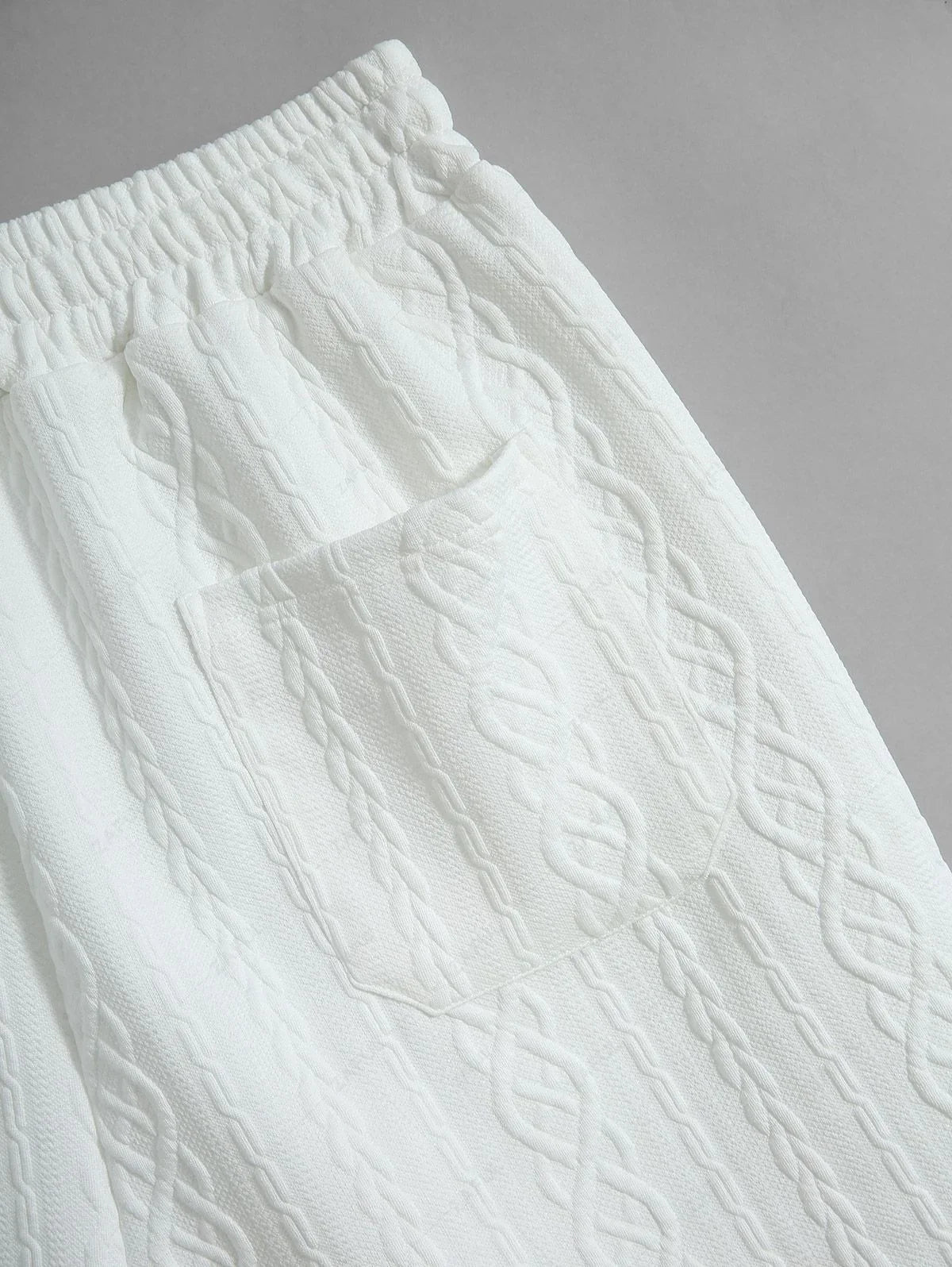 Men\'s Solid Color Cable Knit Jacquard Textured Button Up Short Sleeves Shirt And Drawstring Shorts Set WHITE BLACK COFFEE - PURECLO