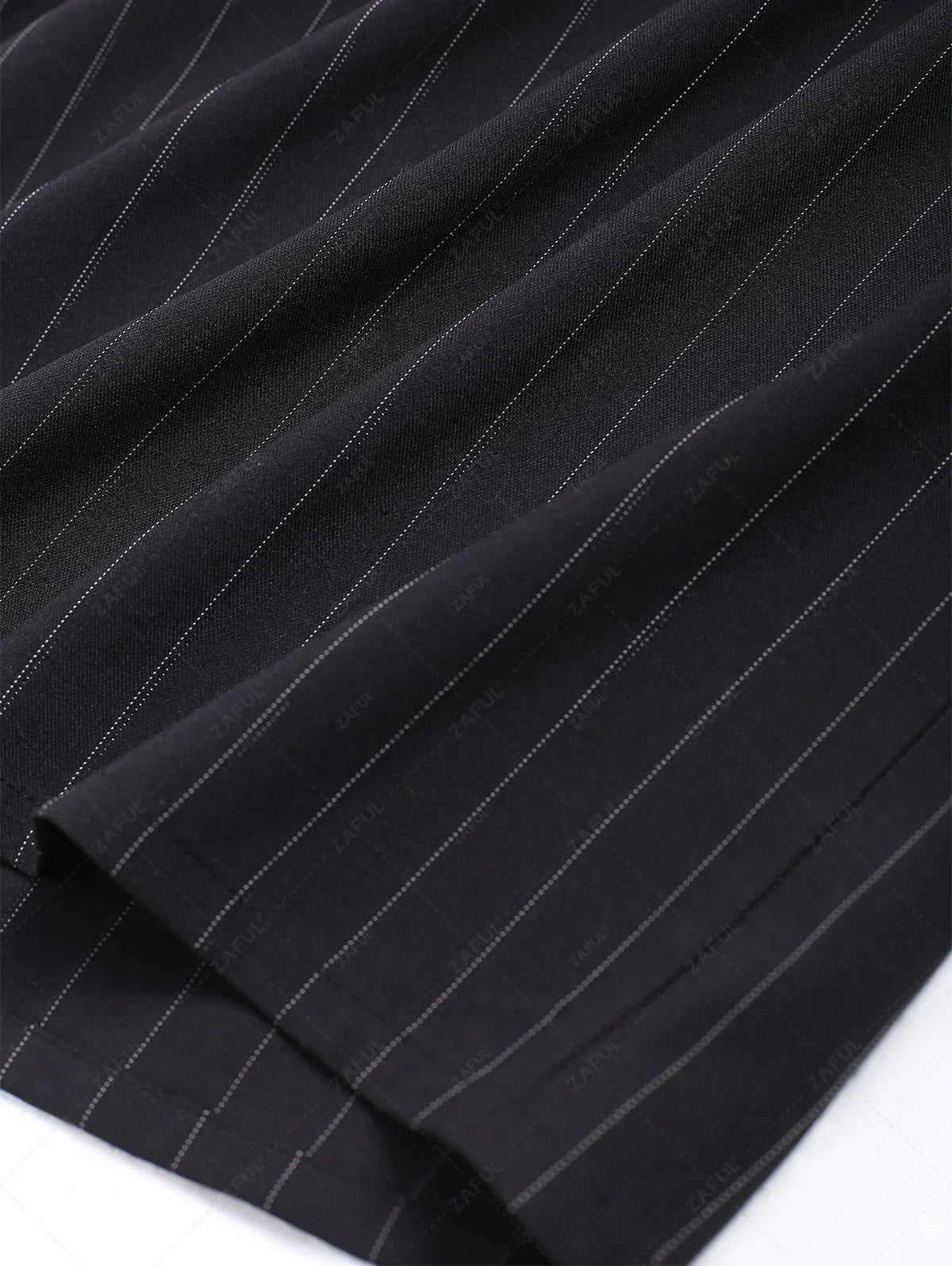 Men\'s Casual Pinstripe Pocket Design Camp Collar Button Up Short Sleeves Shirt And Drawstring Straight Leg Pants Set BLACK - PURECLO